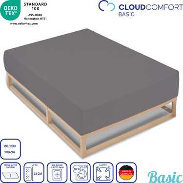 Paquete doble de sábanas bajeras CloudComfort Basic jersey stretch gris oscuro 180 x 190 - 200 x 200 cm (2 piezas)