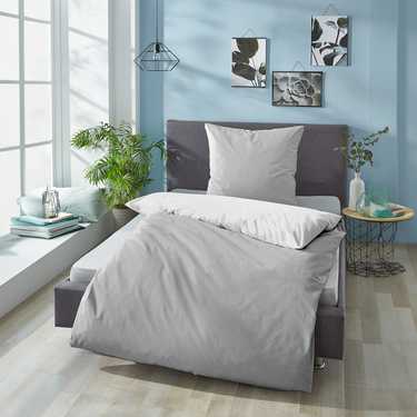 Paquete doble de ropa de cama reversible CloudComfort Basic gris claro/blanco 155 x 220 + 80 x 80 cm