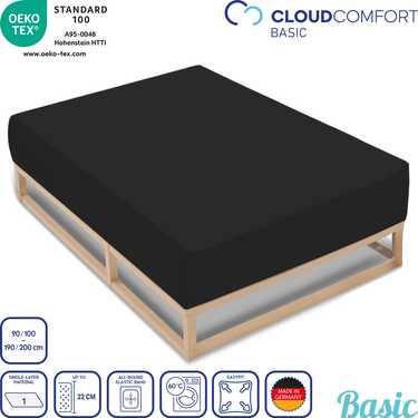 Pack económico 4 colores CloudComfort Basic sábana bajera jersey stretch blanco/gris plata/gris oscuro/negro 90 x 190 - 100 x 200 cm (4 piezas)