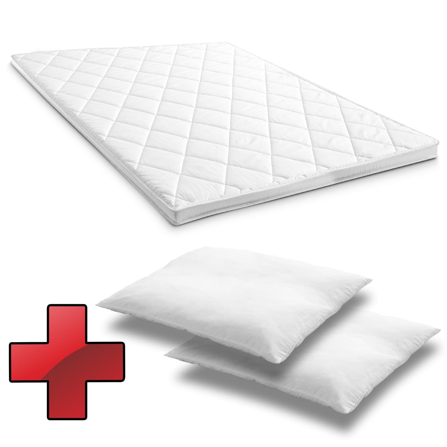 Topper T6 180 x 200 cm H3 + 2 almohadas CloudComfort Basic de microfibra 80 x 80 cm Topper T6 180 x 200 cm H3 + 2 almohadas CloudComfort Basic de microfibra 80 x 80 cm