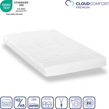 Colchón Premium 7 zonas 160x200 cm CloudComfort, altura 15 cm, nivel de firmeza H2/H3