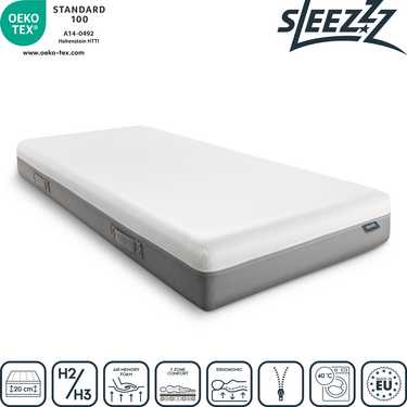 Colchón viscoelástico Sleezzz Premium 90 x 200 cm, altura 20 cm, nivel de firmeza H2/H3, con asas reversibles + manta acogedora Sleezzz® Smart 140 x 200 cm gratis