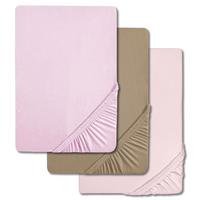 Pack económico 3 colores Castell sábana bajera jersey rosa/lila/taupe 90 x 190 - 100 x 200 cm (4 piezas)