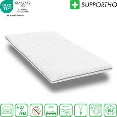 Supportho topper premium de espuma fría 90 x 200 cm H3, altura 9 cm, grado de dureza H3 con funda antibacteriana