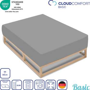 Juego de 4 sábanas bajeras CloudComfort Basic jersey stretch gris plateado 120 x 200 cm (4 piezas)