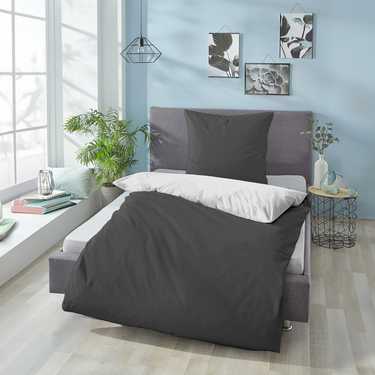 Paquete doble de ropa de cama reversible CloudComfort Basic blanco/negro 135 x 200 + 80 x 80 cm