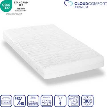 Colchón Premium de 7 zonas CloudComfort 120x200 cm, altura 15 cm, nivel de firmeza H2/H3