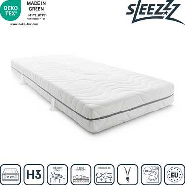 Colchón viscoelástico de 7 zonas Sleezzz Smart 80 x 200 cm, altura 18 cm, nivel de firmeza H3 con espuma con memoria de aire + manta acogedora Sleezzz® Smart 140 x 200 cm gratis