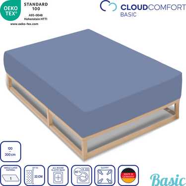 CloudComfort Basic sábana bajera jersey stretch azul 120 x 200 cm