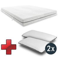 Colchón viscoelástico de 7 zonas Sleezzz Smart 180 x 200 cm, altura 18 cm, nivel de firmeza H3 con espuma viscoelástica con memoria de aire + 2 almohadas Sleezzz® Smart regulables en altura