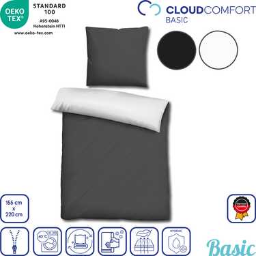 CloudComfort Basic ropa de cama reversible negro/blanco 155 x 220 + 80 x 80 cm