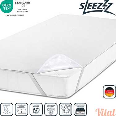 Sleezzz Vital protector de colchón molleton impermeable tensión fija 140 x 200 cm, protector de colchón de algodón 100% en blanco