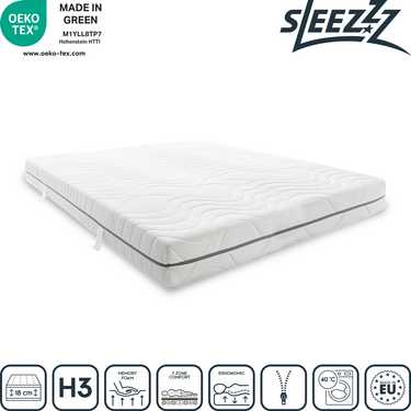 Colchón viscoelástico de 7 zonas Sleezzz Smart 140 x 200 cm, altura 18 cm, nivel de firmeza H3 con espuma viscoelástica con memoria de aire + almohada de gel Sleezzz® Premium gratuita