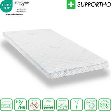 Supportho topper de espuma fría premium 100 x 200 cm H3, altura 9 cm, grado de dureza H3 con funda antibacteriana