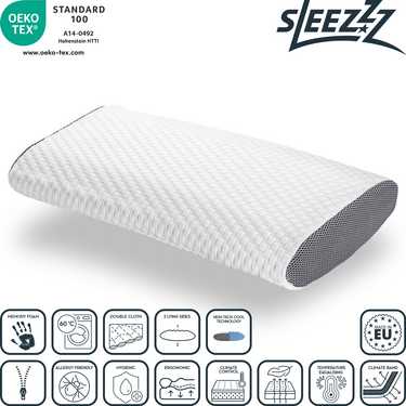 Almohada cervical viscoelástica Sleezzz Cool 35 x 75 cm con espuma viscoelástica especial con menor sensibilidad a la temperatura que la espuma viscoelástica normal