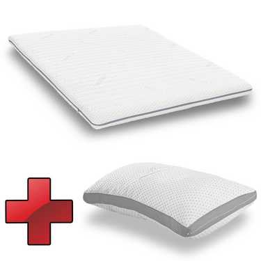 Supportho topper premium de espuma fría 140 x 200 cm H3, altura 9 cm, grado de dureza H3 con funda antibacteriana + Supportho almohada efecto gel 40 x 80 cm