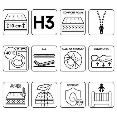 Colchón de espuma Confort K10 140 x 200 cm, altura 10 cm, grado de firmeza H3