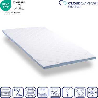 Topper de espuma fría CloudComfort Cool 100 x 200 cm H2/H3, altura 7 cm, nivel de firmeza H2/H3, topper de 7 zonas con cara de verano e invierno