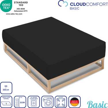 Juego de 4 sábanas bajeras CloudComfort Basic jersey stretch negro 120 x 200 cm (4 piezas)