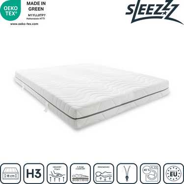 Colchón viscoelástico de 7 zonas Sleezzz Smart 120 x 200 cm, altura 18 cm, nivel de firmeza H3 con espuma viscoelástica con memoria de aire + almohada ortopédica Sleezzz Premium con efecto gel para el cuello 32 x 60 cm