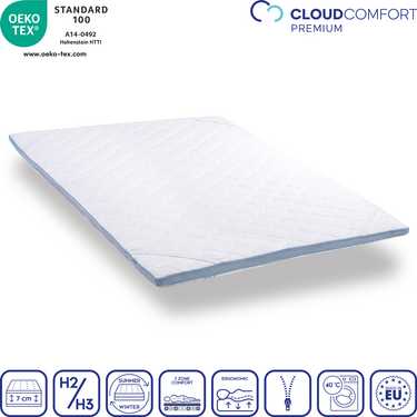 Topper de espuma fría CloudComfort Cool 180 x 200 cm H2/H3, altura 7 cm, nivel de firmeza H2/H3, topper de 7 zonas con cara de verano e invierno