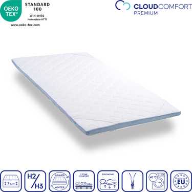 Topper de espuma fría CloudComfort Cool 80 x 200 cm H2/H3, altura 7 cm, nivel de firmeza H2/H3, topper de 7 zonas con cara de verano e invierno