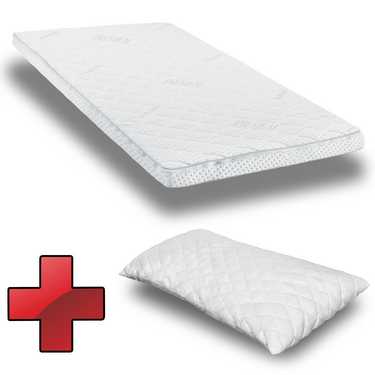 Supportho topper premium de espuma fría 100 x 200 cm H3, altura 9 cm, grado de dureza H3 con funda antibacteriana + almohada de gel CloudComfort Basic 40 x 80 cm