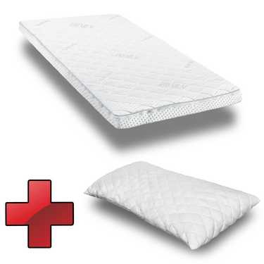 Supportho topper premium de espuma fría 80 x 200 cm H3, altura 9 cm, grado de dureza H3 con funda antibacteriana + almohada de gel CloudComfort Basic 40 x 80 cm