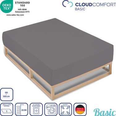 Juego de 4 sábanas bajeras CloudComfort Basic jersey stretch gris oscuro 120 x 200 cm (4 piezas)